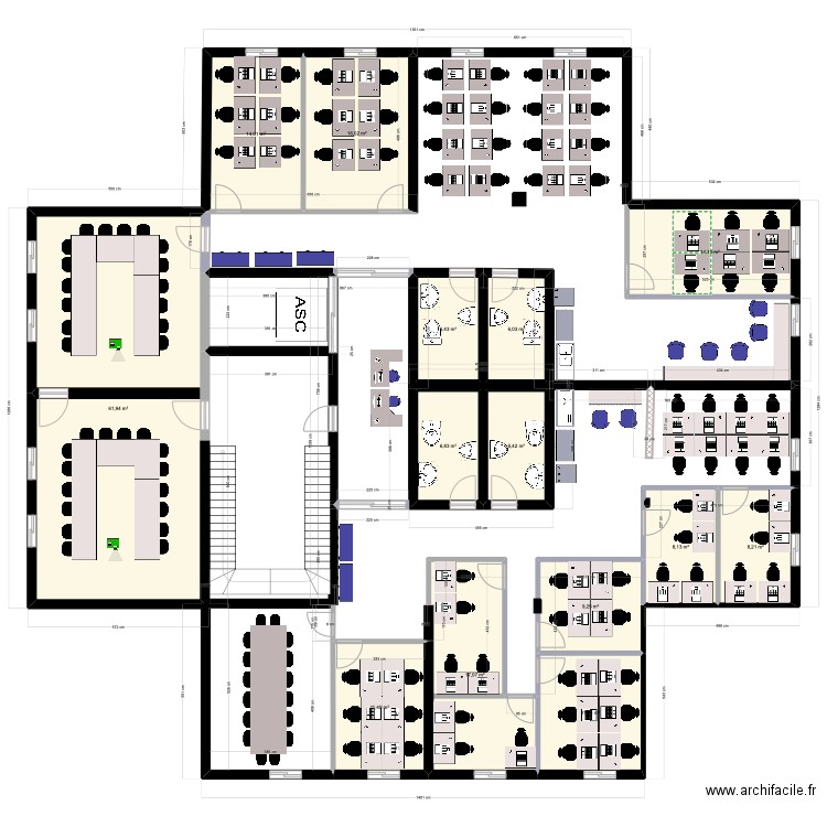 Plan SNEPPCI 3e etage - Amenages. Plan de 14 pièces et 198 m2