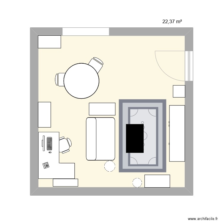 salon 2. Plan de 1 pièce et 22 m2