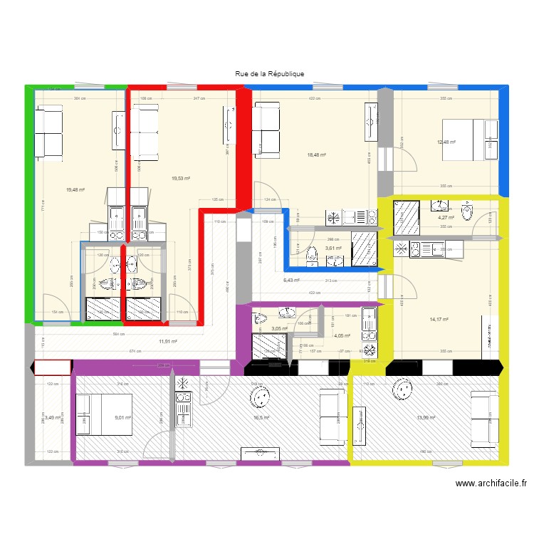 173 République R+1 futur 2. Plan de 17 pièces et 166 m2