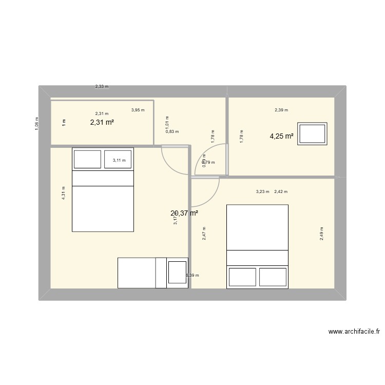 etage la  turbale. Plan de 3 pièces et 27 m2
