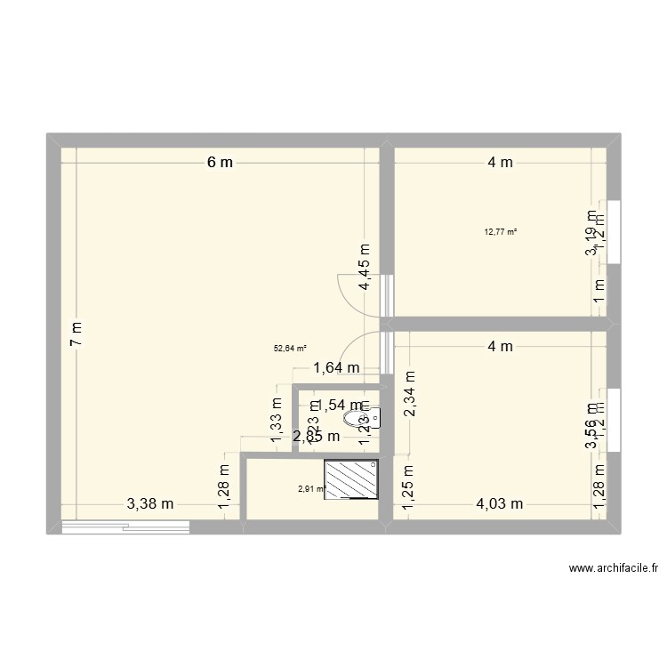 Maison sans mobilier. Plan de 3 pièces et 68 m2