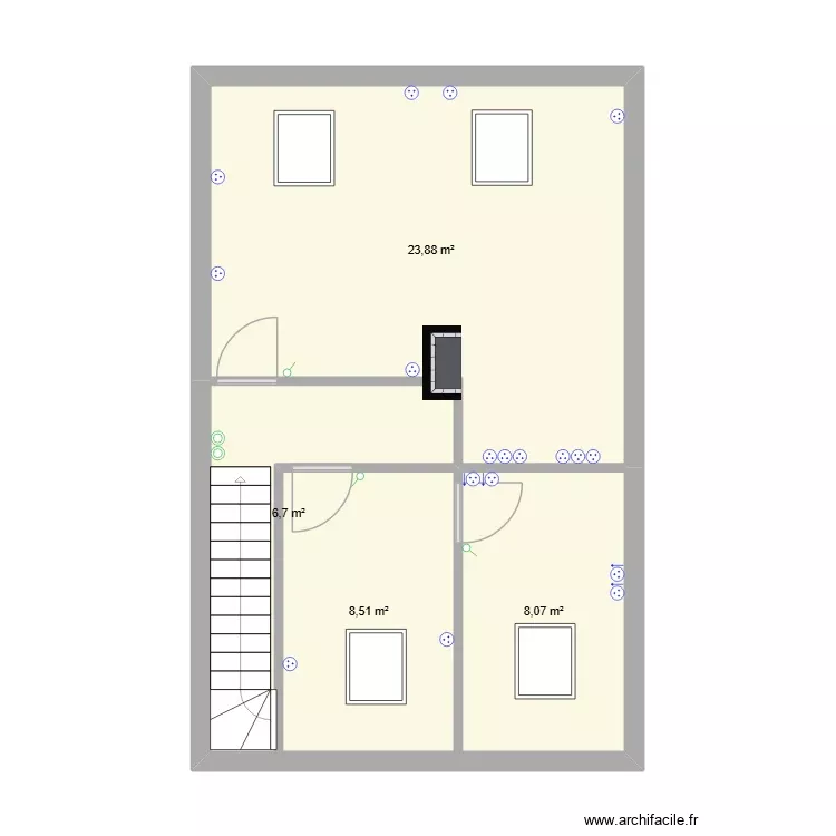 etage 2. Plan de 4 Pièces et 47 m²