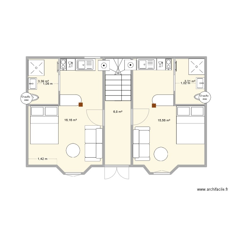 RDC ST MEEN. Plan de 5 pièces et 45 m2