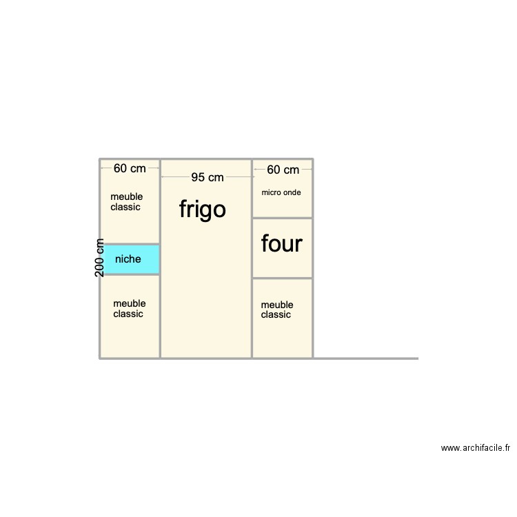 meuble frigo. Plan de 7 pièces et 4 m2