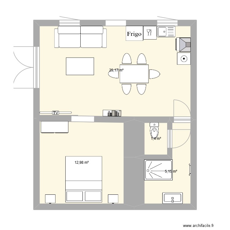 git bas. Plan de 4 pièces et 45 m2