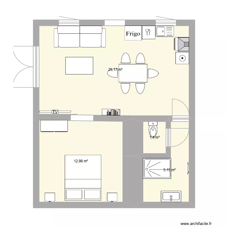 git bas. Plan de 4 pièces et 45 m²