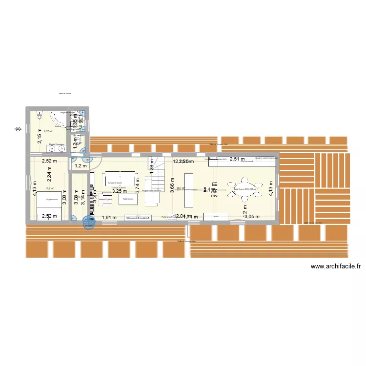 illeville 1er etage et exterieur. Plan de 6  et 73 m²