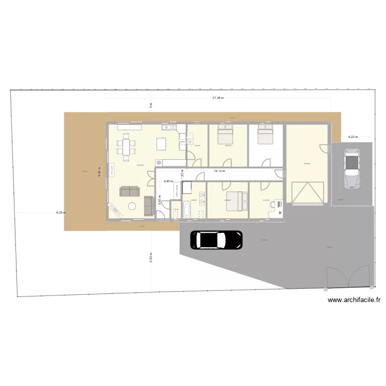 plan avec enrob&eacute; et terrasse. Plan de 8  et 140 m²