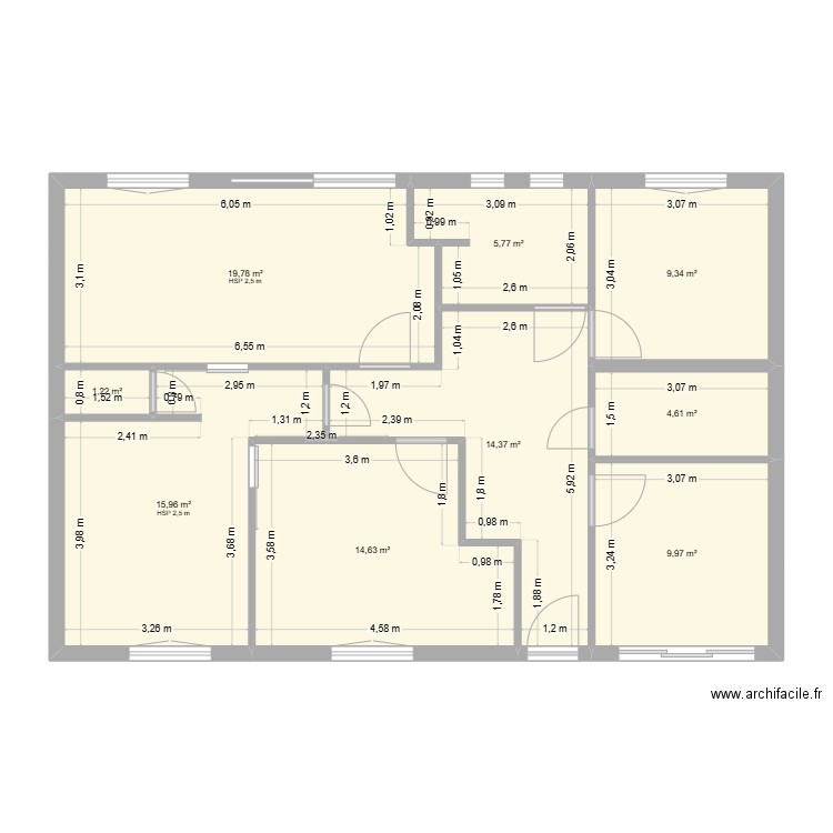 plan pour pose de cloison. Plan de 9 pièces et 96 m2