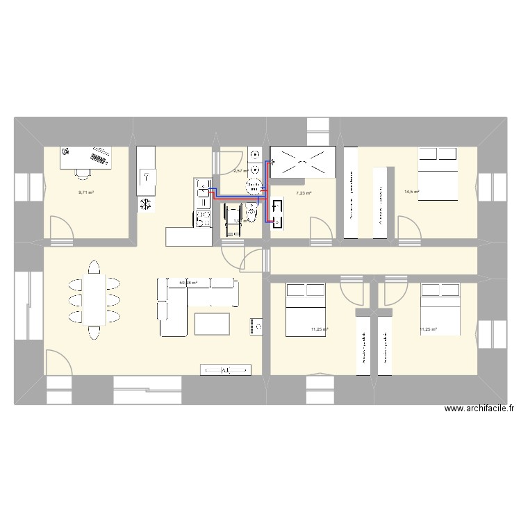 Maison paille porteuse. Plan de 8 pièces et 109 m2