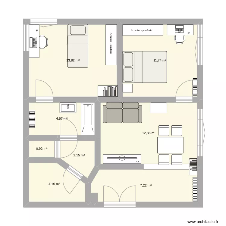 nouveau plan Neuilly. Plan de 8 Pièces et 58 m²