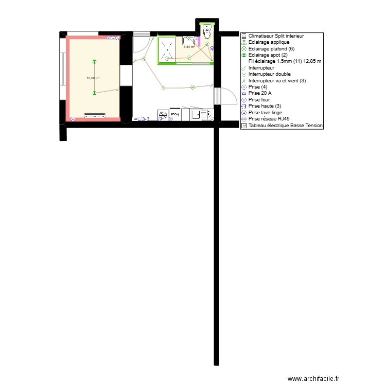 LAROUQUIE Electricité. Plan de 2 pièces et 15 m2