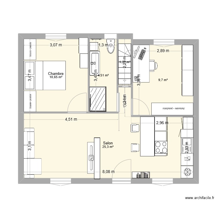 plan maison version 3. Plan de 5 pièces et 52 m2