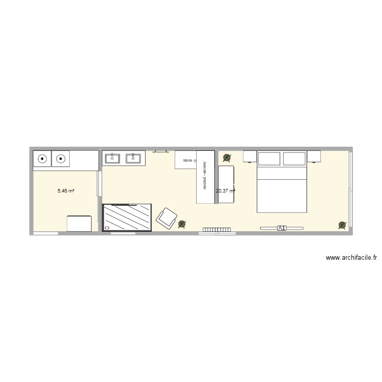 Buanderie/Suite. Plan de 2 pièces et 26 m2