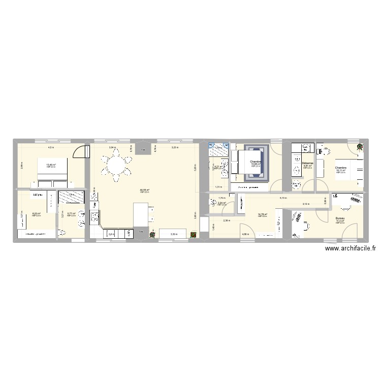 Vision Fanny et Romain. Plan de 11 pièces et 131 m2