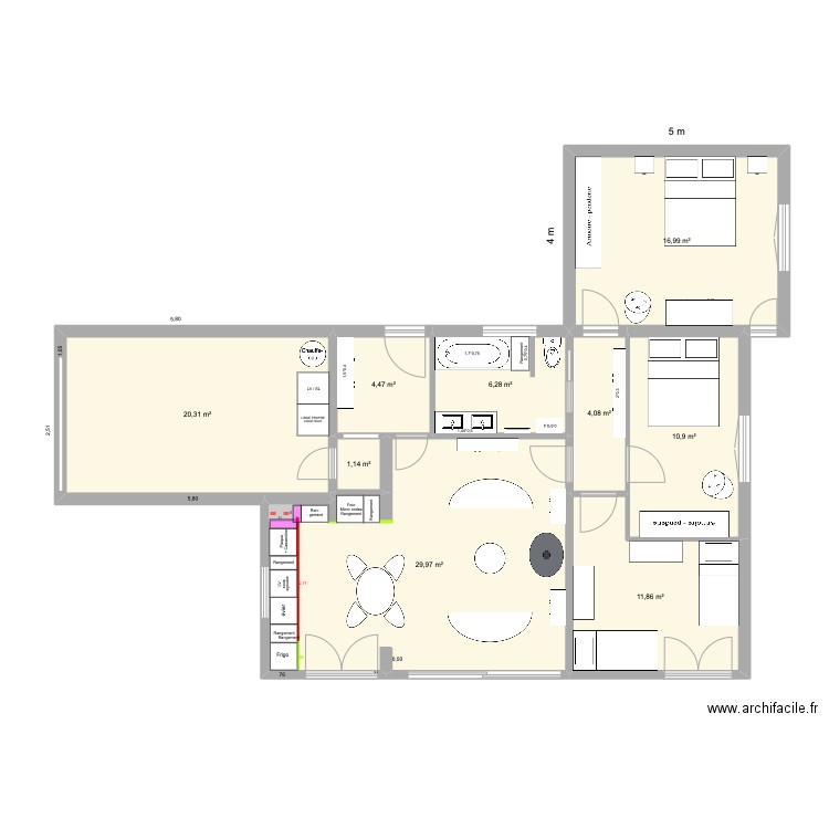20/04. Plan de 9 pièces et 106 m2