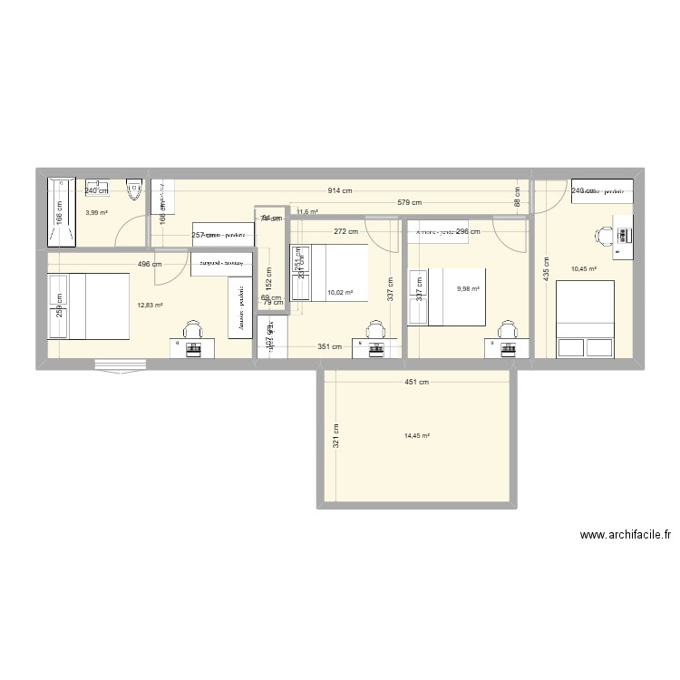 etage. Plan de 6 pièces et 74 m2