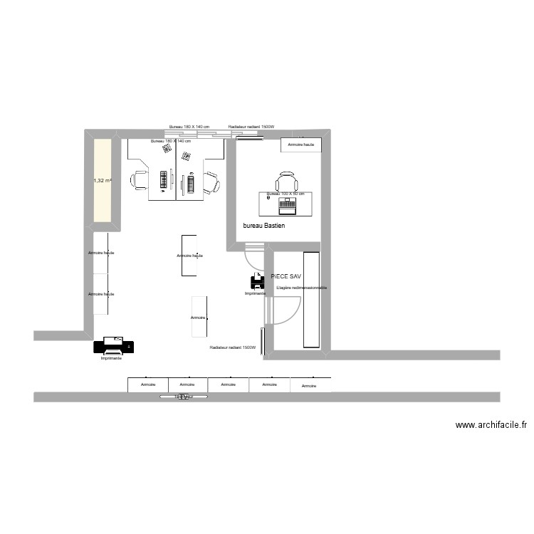 bureau v4. Plan de 1 pièce et 1 m2