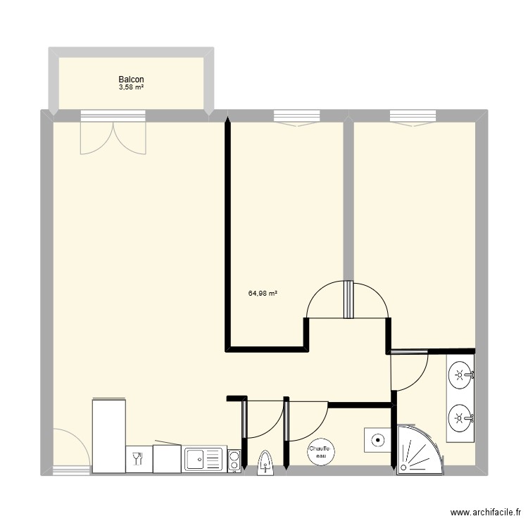 plan appart. Plan de 2 pièces et 69 m2