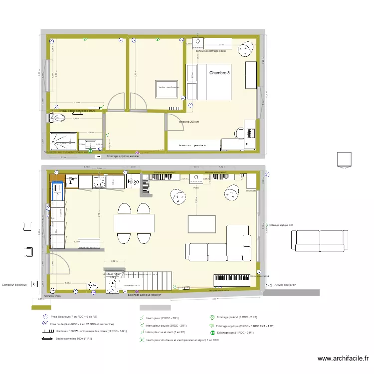 PLANS MAISON cuisine avec sas entr&eacute;e vue haut. Plan de 
