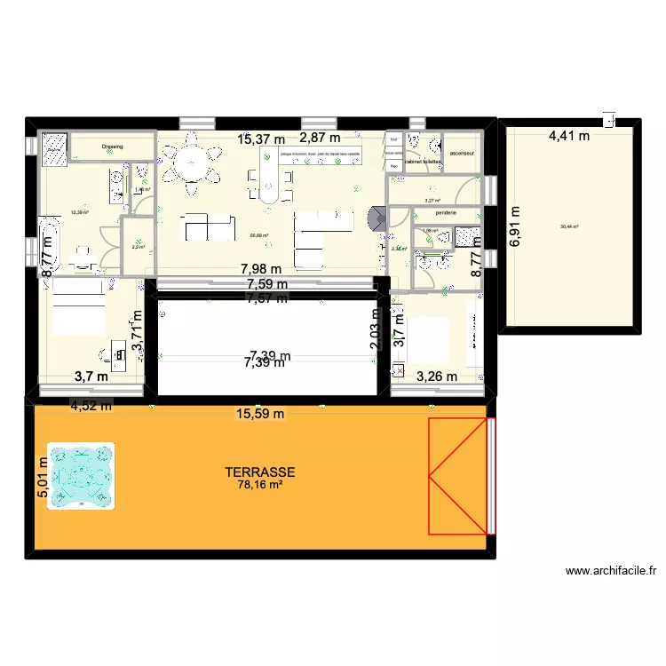 terrasse et garage. Plan de 14  et 248 m²