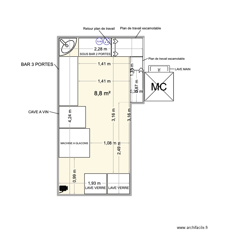 OFFICE. Plan de 1 pièce et 9 m2