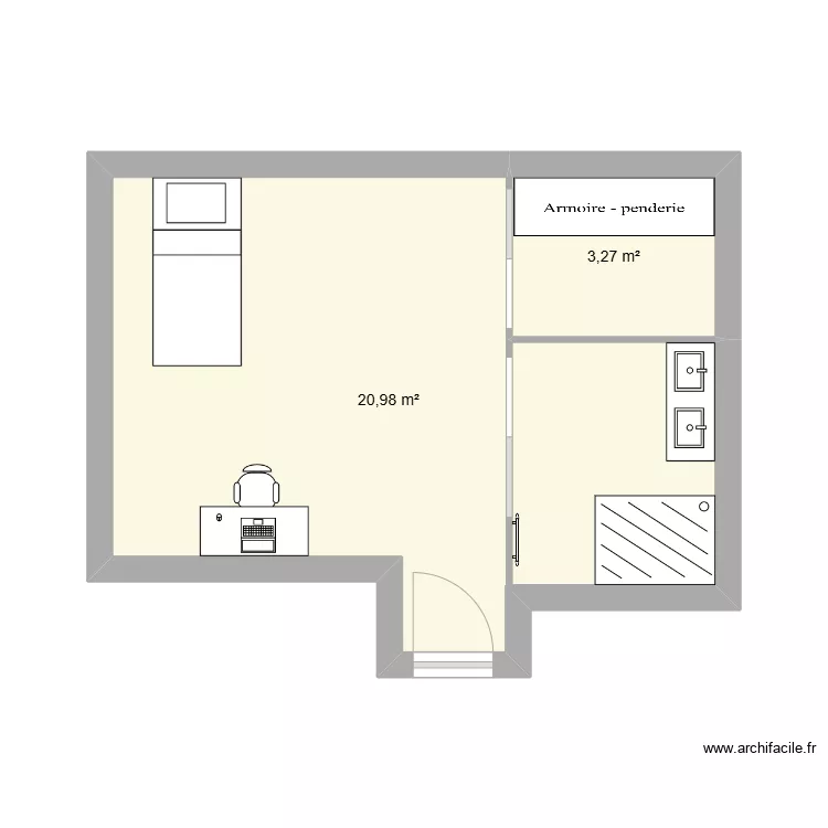 chambre 3 avec dressing et lit 90 2. Plan de chambre 3 avec dressing et lit 90 2. Plan de