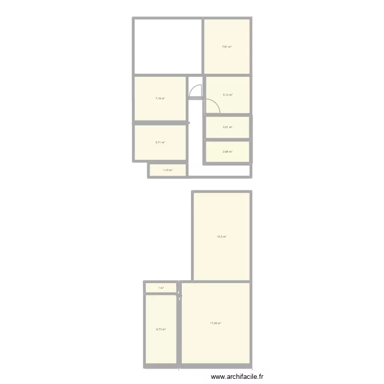 plan appart avant. Plan de 11  et 74 m²