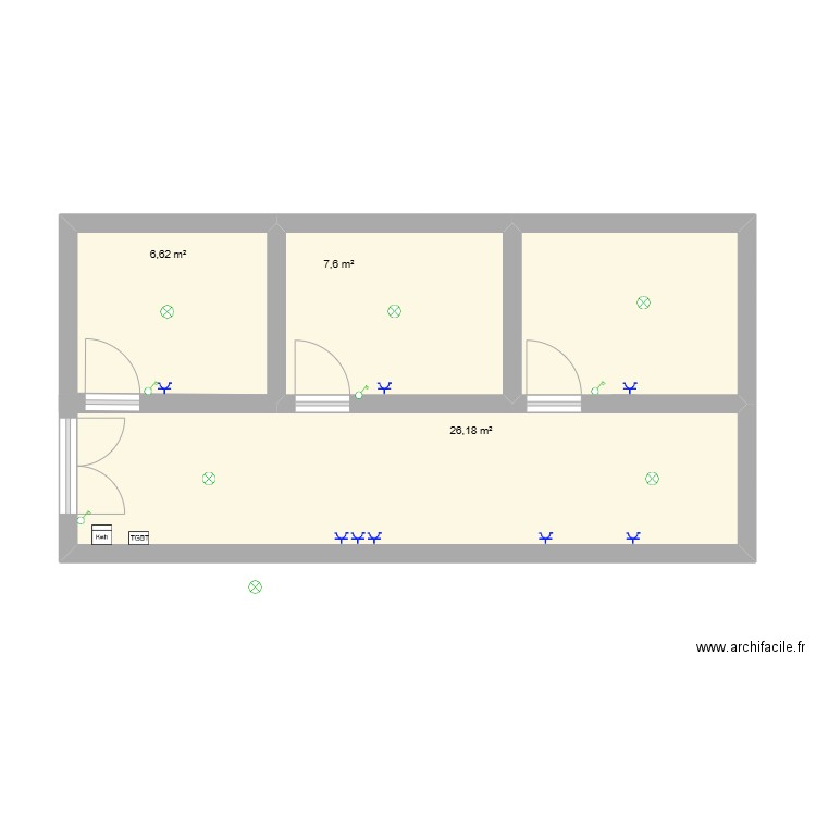 chambre tiny n. Plan de 3 pièces et 40 m2