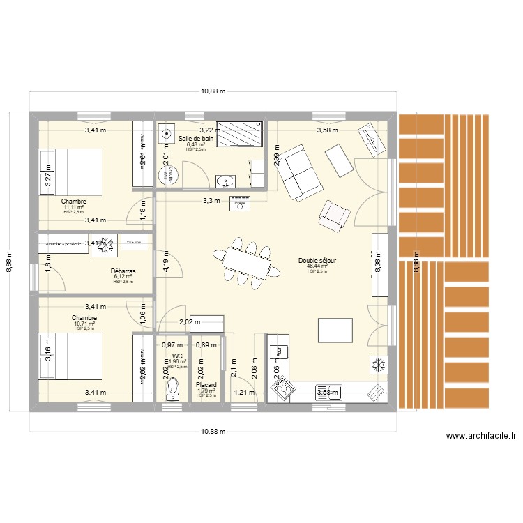 projet logis terrasse. Plan de 7 pièces et 85 m2