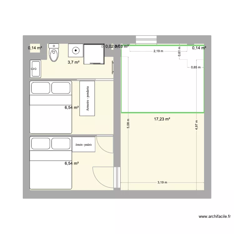 Menuires bois. Plan de 8 Pièces et 34 m²