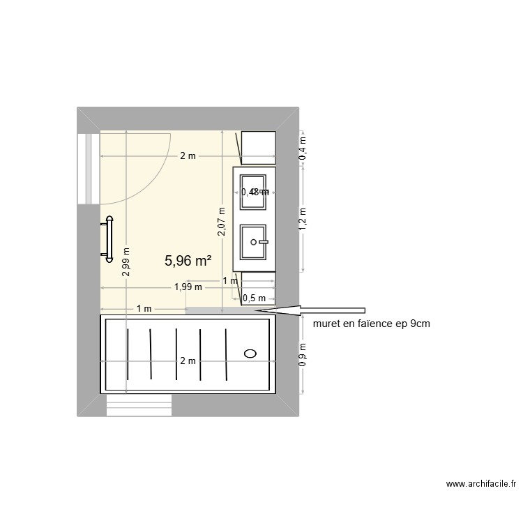 Brochard. Plan de 1 pièce et 6 m2