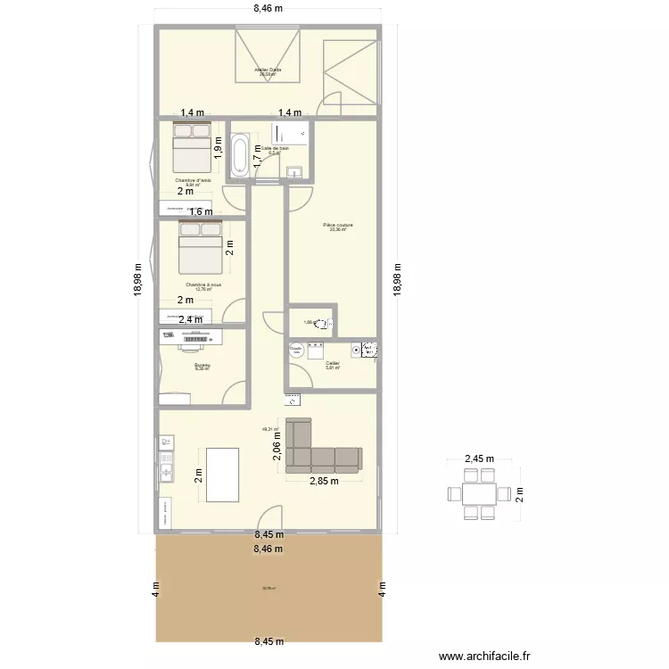 Maison version2. Plan de 9  et 145 m²