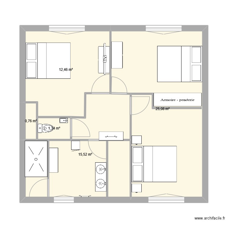 Bourg. Plan de 5 pièces et 55 m2