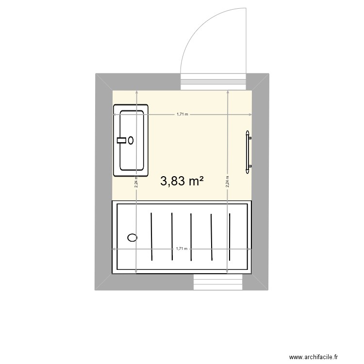 sdb. Plan de 1 pièce et 4 m2
