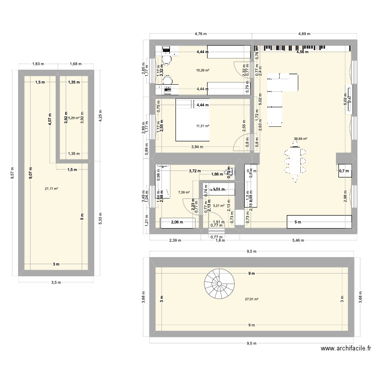 Appart Bégude. Plan de 8 pièces et 125 m2