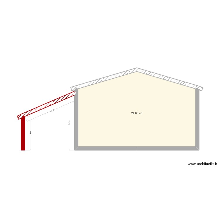 Appenti - Plan de coupe. Plan de 1 pièce et 25 m2