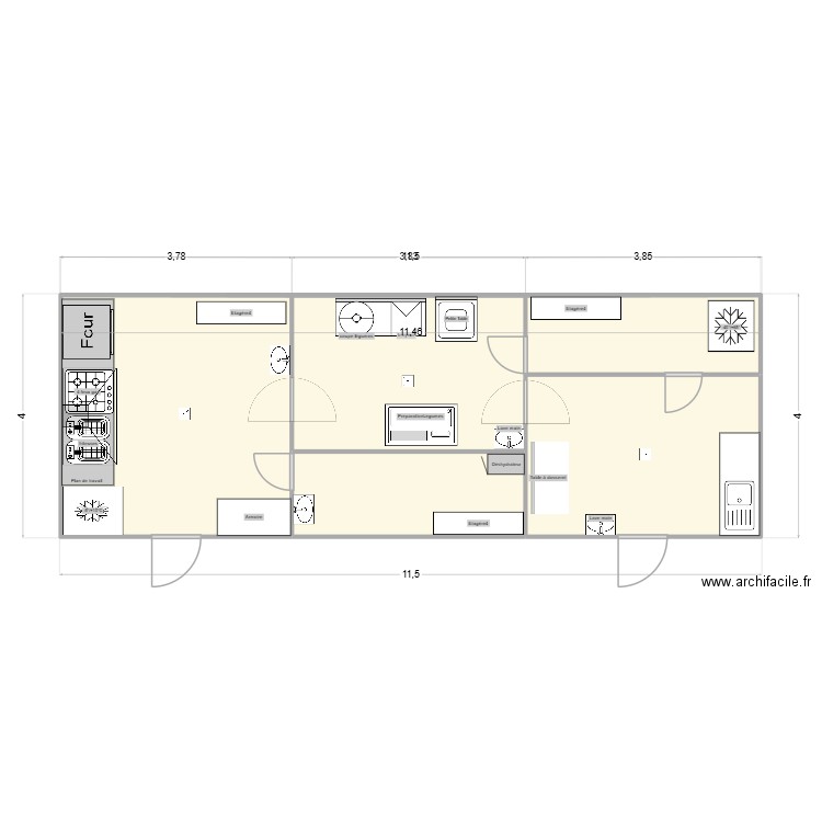 atelier BANANE 46 m2. Plan de 5 pièces et 44 m2