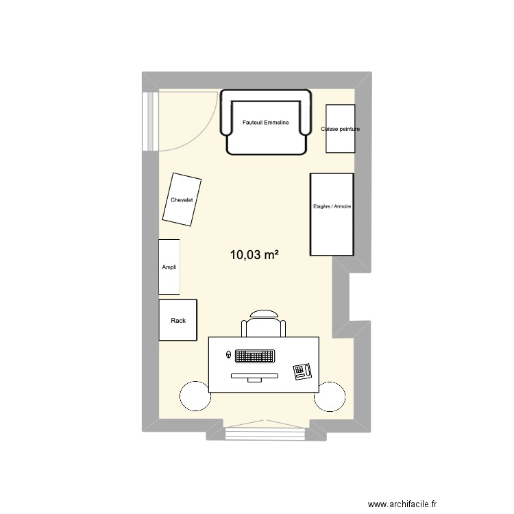 Chambre Bureau Fenêtre. Plan de 1 pièce et 10 m2