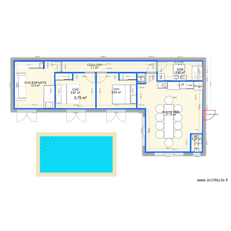 EXTENSION TAUSSAT final. Plan de 9 pièces et 76 m2