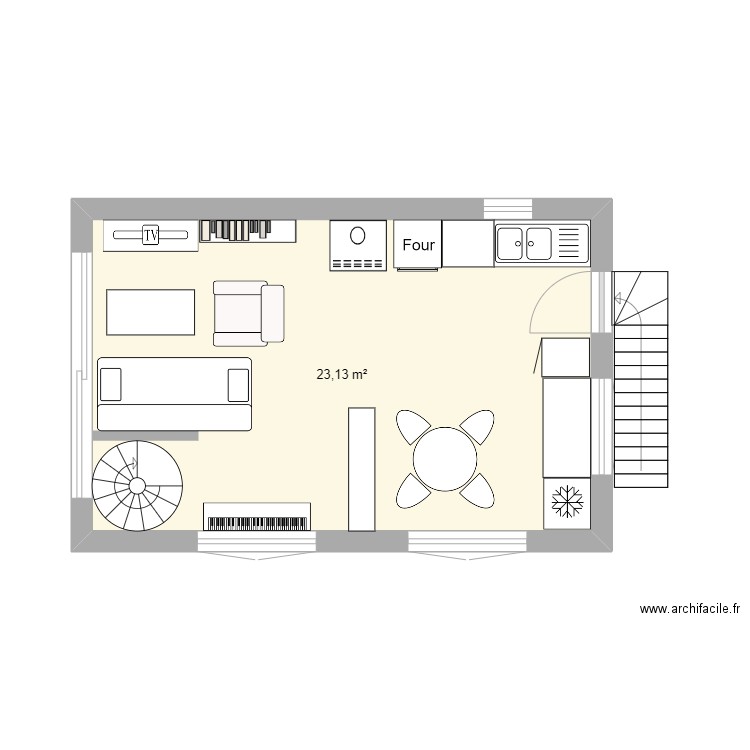 chalet 1 étage. Plan de 1 pièce et 23 m2