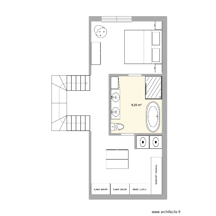 chambre principale. Plan de 1 pièce et 8 m2
