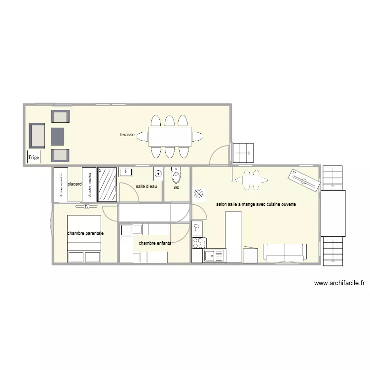 mobil home. Plan de 7  et 61 m²