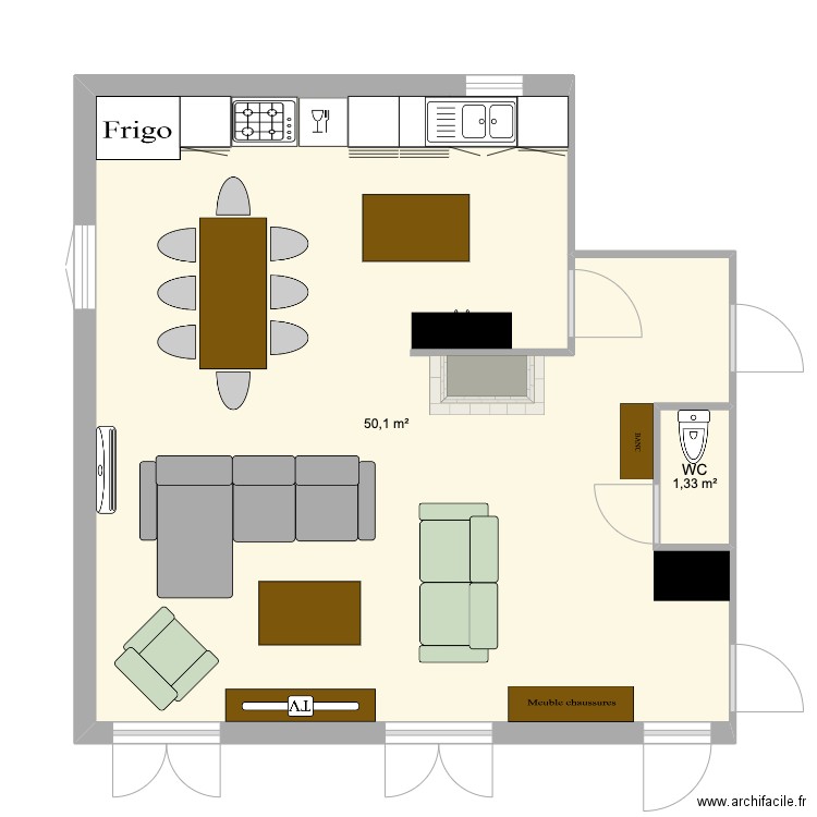 Saint Martial - CUISINE (3). Plan de 2 pièces et 51 m2