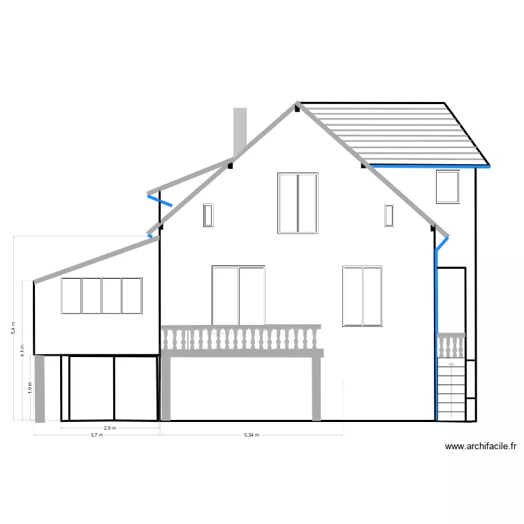 facade sud agrandissement. Plan de 
