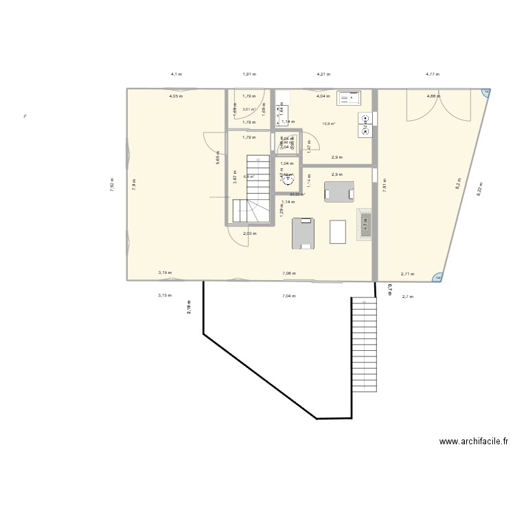 intérieur RCH ST ARCONS avril 2025. Plan de 6 pièces et 106 m2