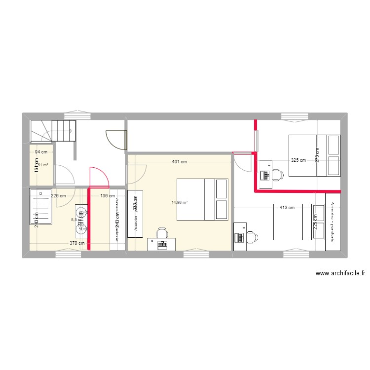 Plan étage   mauron. Plan de 3 pièces et 25 m2