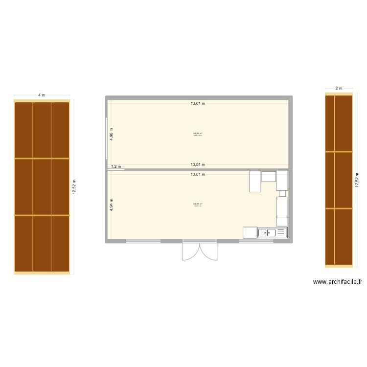 bunker. Plan de 2 pièces et 129 m2