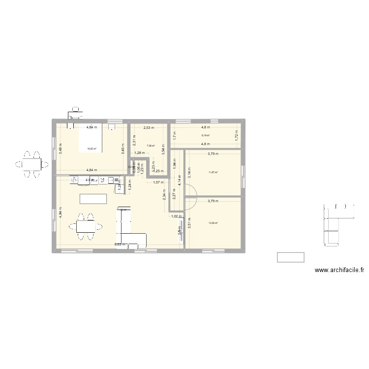 Plan sans rien. Plan de 7 pièces et 102 m2