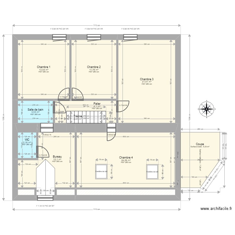 ML24005510. Plan de 15 pièces et 210 m2